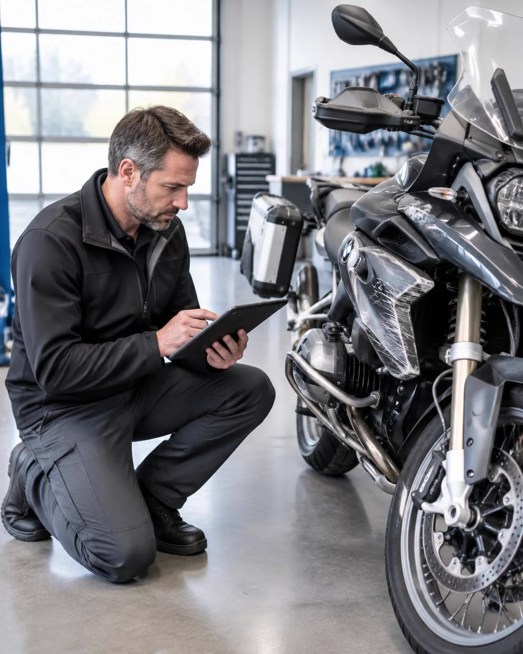 Motorradgutachten: KFZ-Sachverständiger dokumentiert Schäden an einem Motorrad